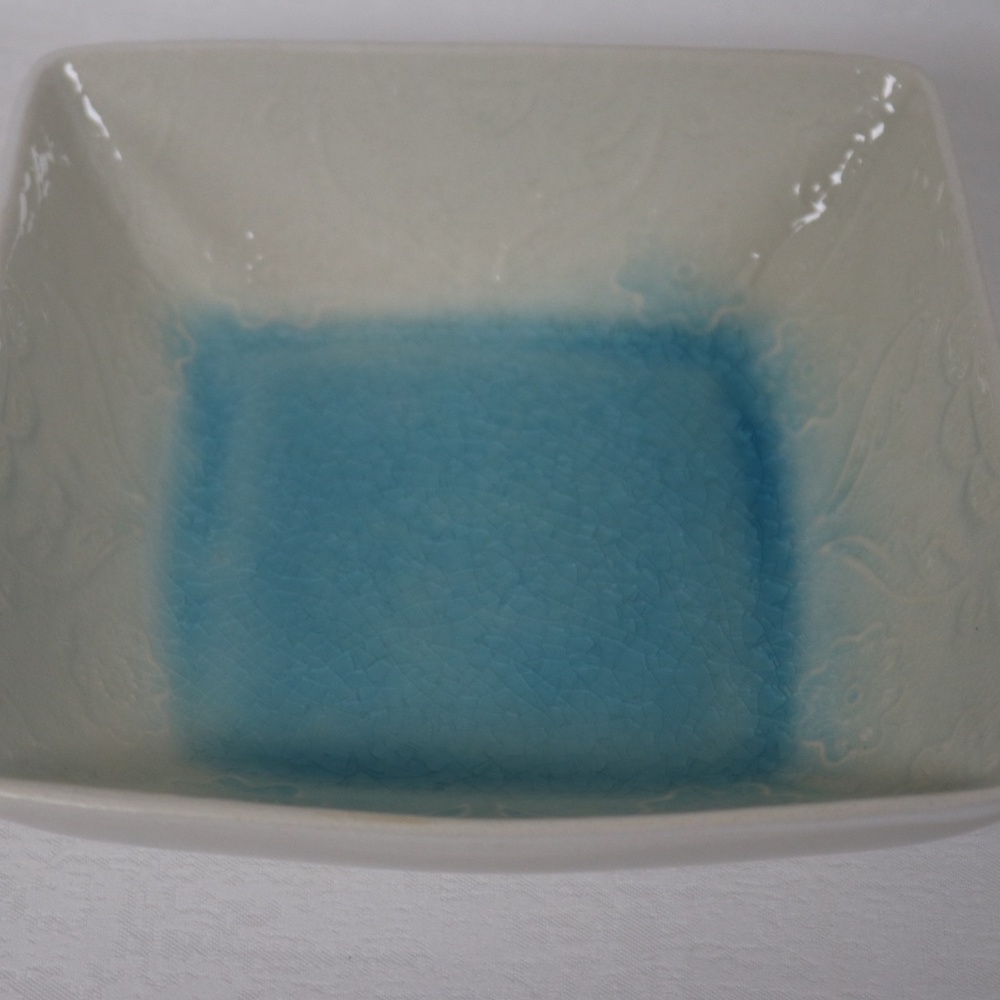 ROSCHER MOROCCAN SQUARE SOUP/CEREAL BOWLS - AQUA/CREAM - SET OF 4